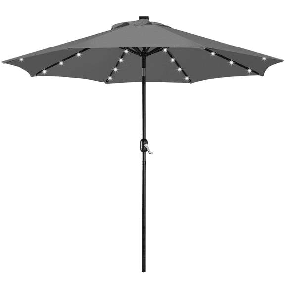 Alden Design 9FT Patio Umbrella 8 Ribs with 32 LED Light for Garden, Gray