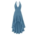 thumbnail image 6 of Women's Sleeveless Halter Neck Tencel Linen Dress Vintage Boho Lace Trim Irregular Ruffle Hem Beach Midi Dress Sky Blue L(L), 6 of 8
