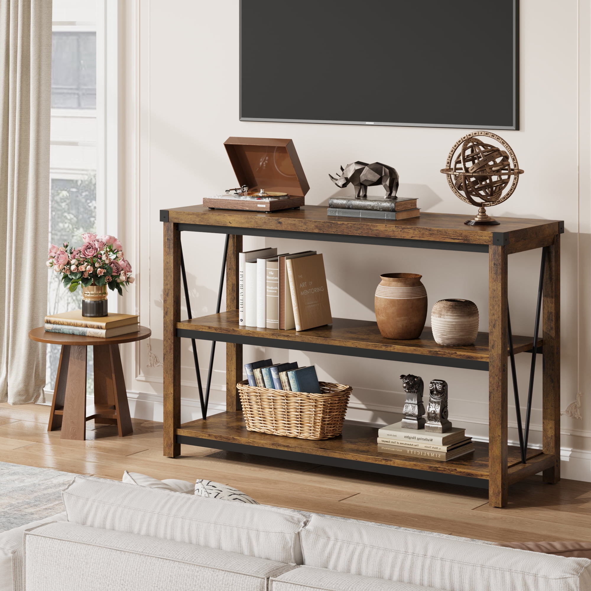 2024 New Farmhouse Entryway Table,47 Inch Narrow Long Console Table with Storage, 3 Tier Wood Console Table for Living Room, Behind Couch Table, Hallway Table for Foyer, Entryway Furniture