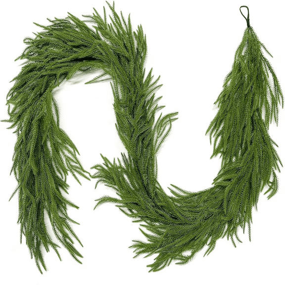 KOYPTL 8.86ft Christmas Garlands Norfolk Pine Garland Real Touch Artificial Faux Greenery Garland for Table, Mantle, Staires, Wall Holiday Indoor Outdoor Christmas Decorations(Soft)
