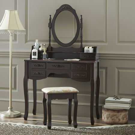 Fineboard Vanity Set With Stool Mirror Makeup Table With 7
