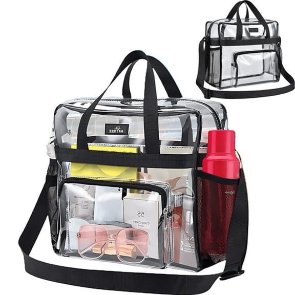 AOMRCOL 12"Large Capacity Clear Tote Bag,Durable Pvc Cross-Body Shoulder Bag with Handle&Adjustable Shoulder Strap for Sports Games Work Concerts