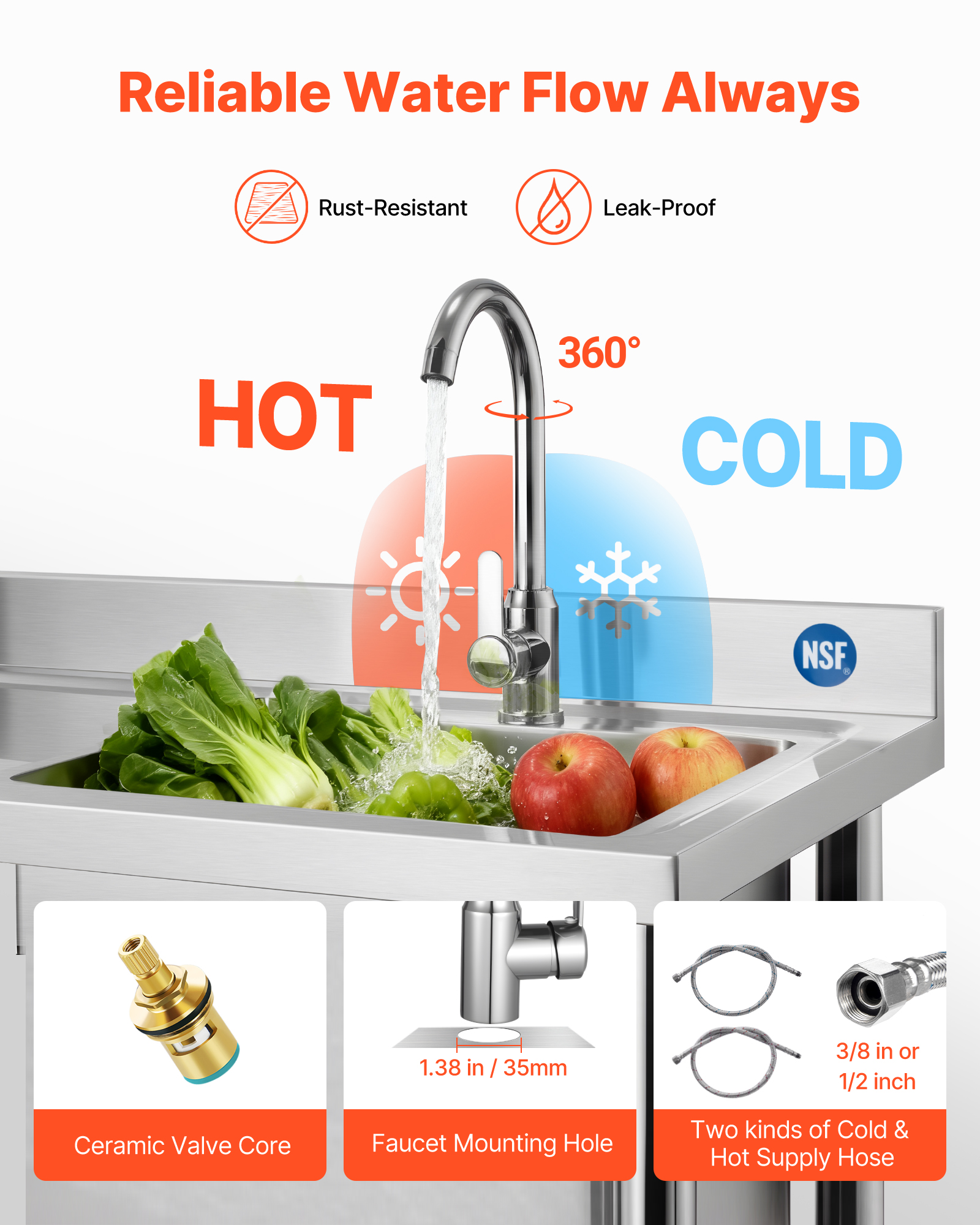 VEVOR Stainless Steel Utility Sink, Free Standing Single Bowl Commercial Kitchen Sink with Drawer, Faucet and Hot & Cold Water Pipe, Utility Basin for Garage Restaurant Laundry, 39.4 x 19.7 x 37 in