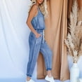 thumbnail image 5 of jsaierl Wide Leg Jumpsuits for Women, Denim Jumpsuit for Women Casual Off Shoulder Denim Jeans Pocket Sleeveless Jumpsuits Rompers, 5 of 9