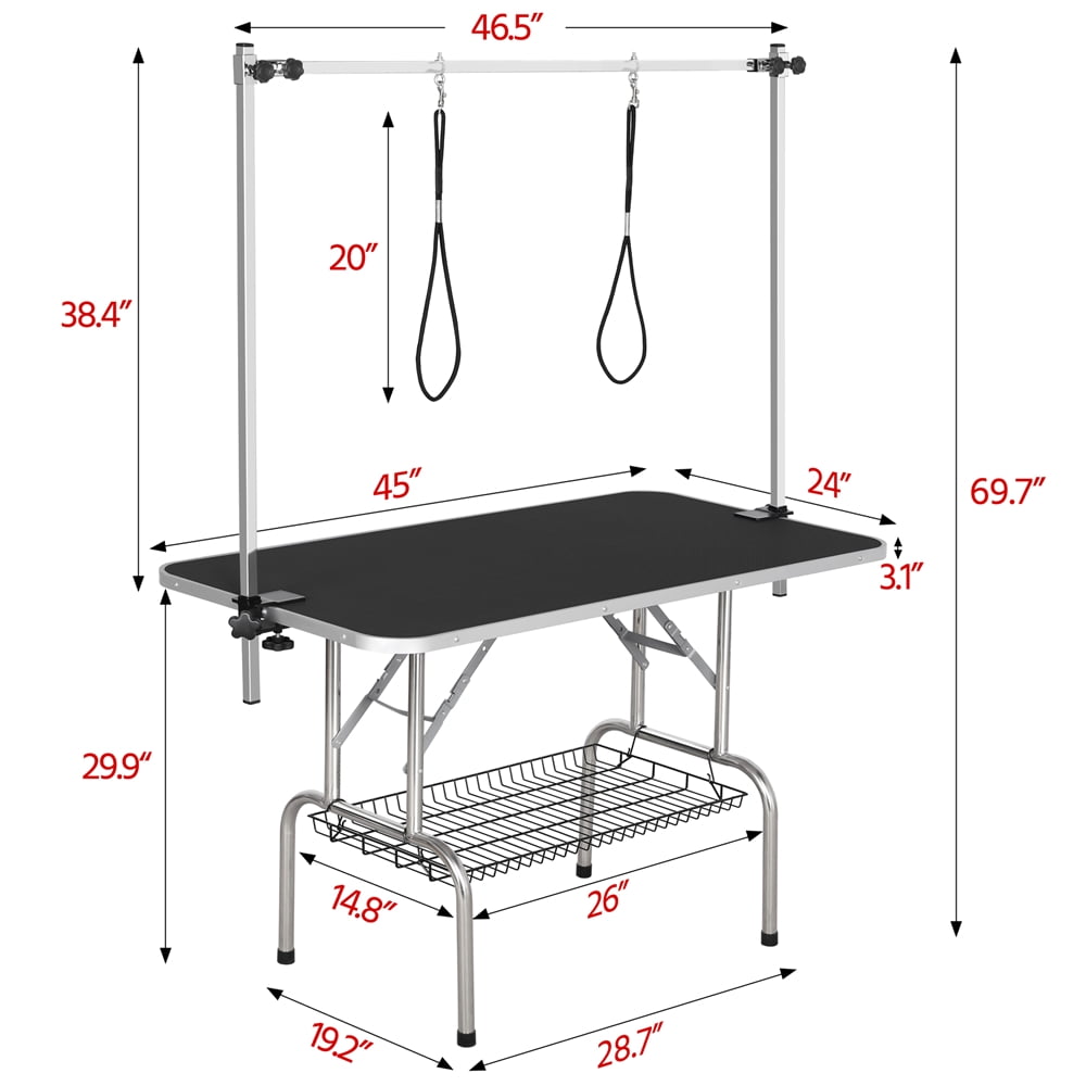 Yaheetech 45" Height Adjustable Pet Grooming Table Stainless Metal Arm Frame For Dogs/Cats/Pet Tools Storage Rack, Black