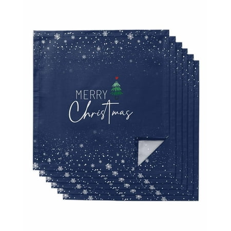 

Navy Blue Christmas Cloth Napkins Set of 6 Xmas Tree Snowflake Washable Reusable Dinner Cocktail Napkin for Kitchen Party Wedding Banquet Holiday Baby Shower Table Decor