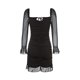 thumbnail image 4 of VISgogo Vestido de primavera con volantes para mujer, cuello cuadrado de color sólido, manga larga acampanada, bodycon de una pieza para damas, negro/rosa/azul VISgogo  moda, 4 of 9