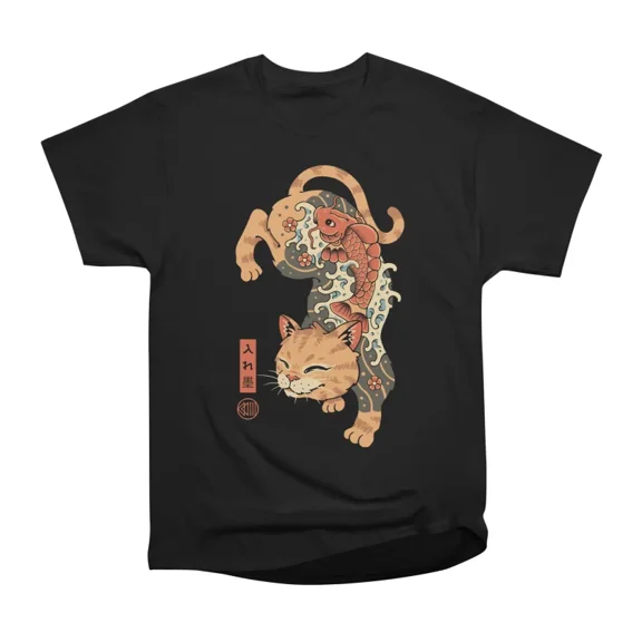 Koi Fish Cat Irezumi T-Shirt Tee Gift For Him Merch For Her Apparel For Friend