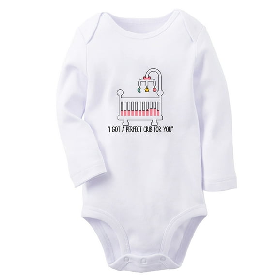iDzn I Got A Perfect Crib For You Funny Rompers, Newborn Baby Unisex Bodysuits, Infant Jumpsuits, Toddler Kids Long Sleeve Oufits (White, 0-6 Months)