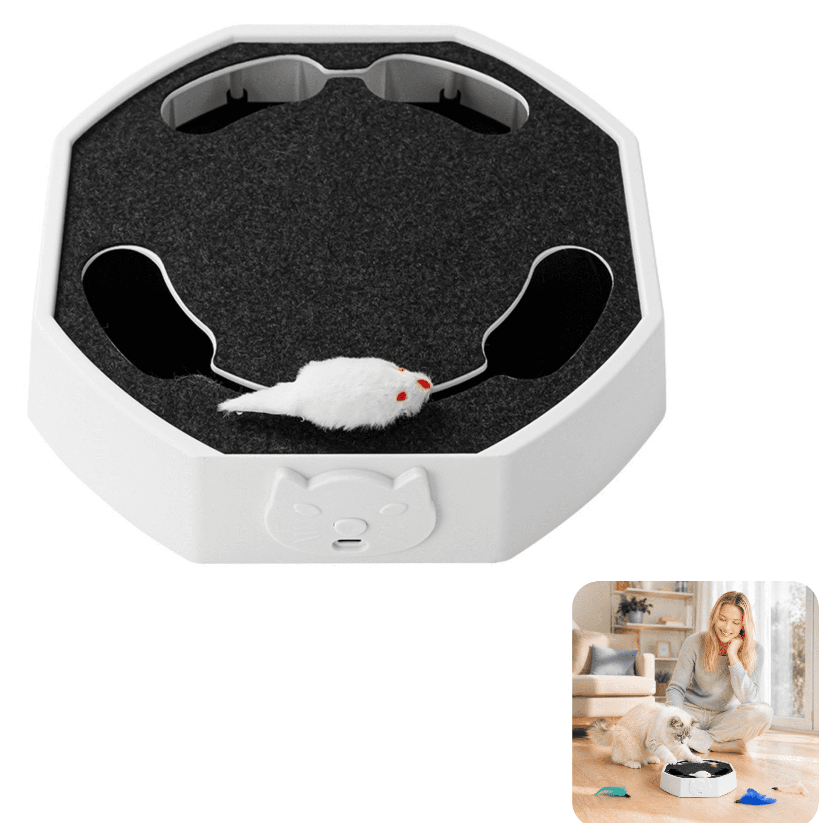 Cat Enrichment Toy - Automatic Mice ChasesGame Rechargeable Feline Exercise Device Smart Pet Entertainment Tool | Interactive Hunting Training Toy for Indoor Kittens Apartment Play Area Bedroom