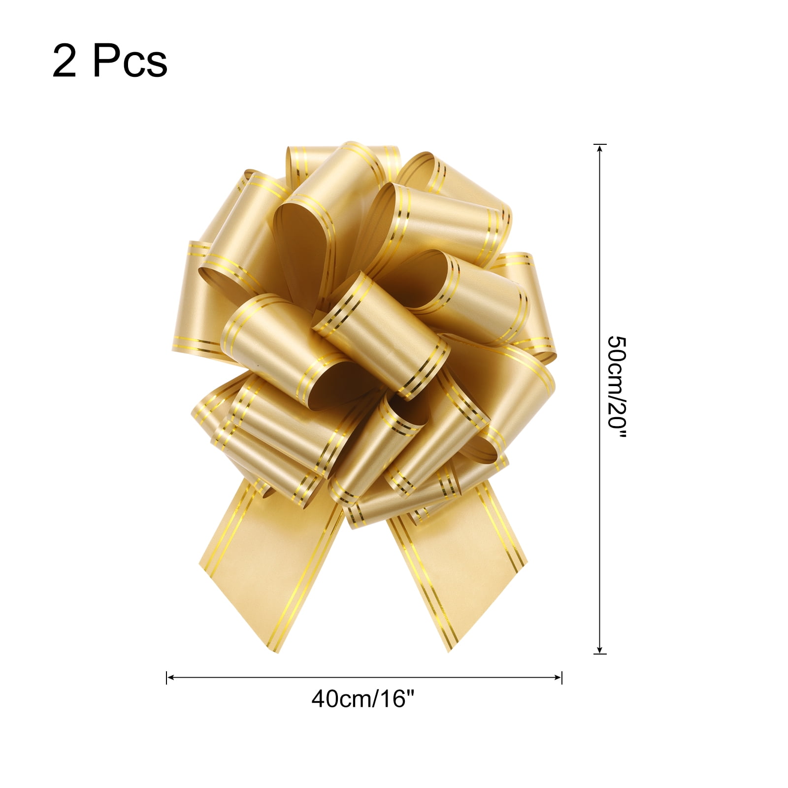 2 Pcs 16 Inch Giant Large Pull Bow Big Metallic Car Bows Ribbon with Gold Edge for Wedding Presents Gift Wrapping Christmas, Gold