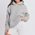 thumbnail image 4 of Women's Kangaroo Pocket Hoodies Casual Long Sleeve Pullover Tops Plain Loose Fit Hooded Blouses Lounge Raglan Shirts, 4 of 8
