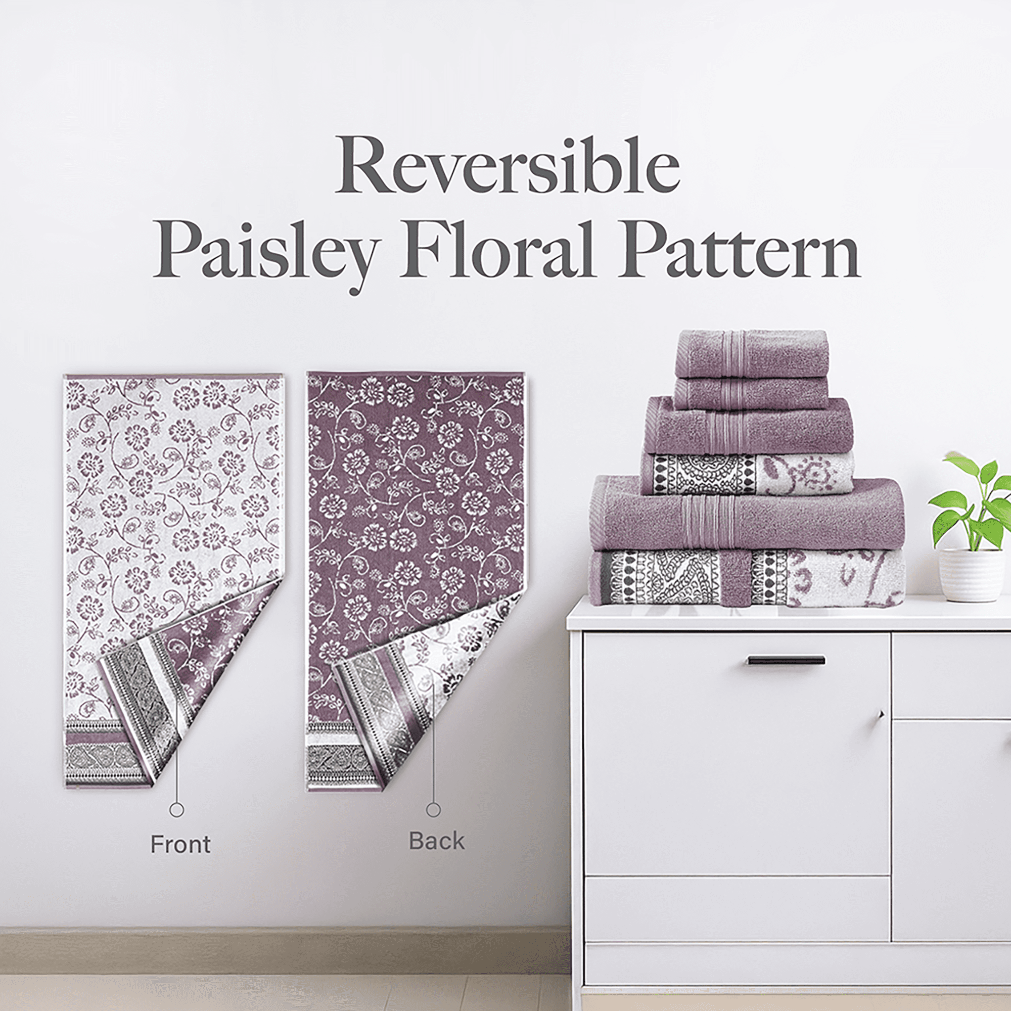 Modern Threads Ophelia 6-Piece Cotton Adult Bath Towel Set, Purple