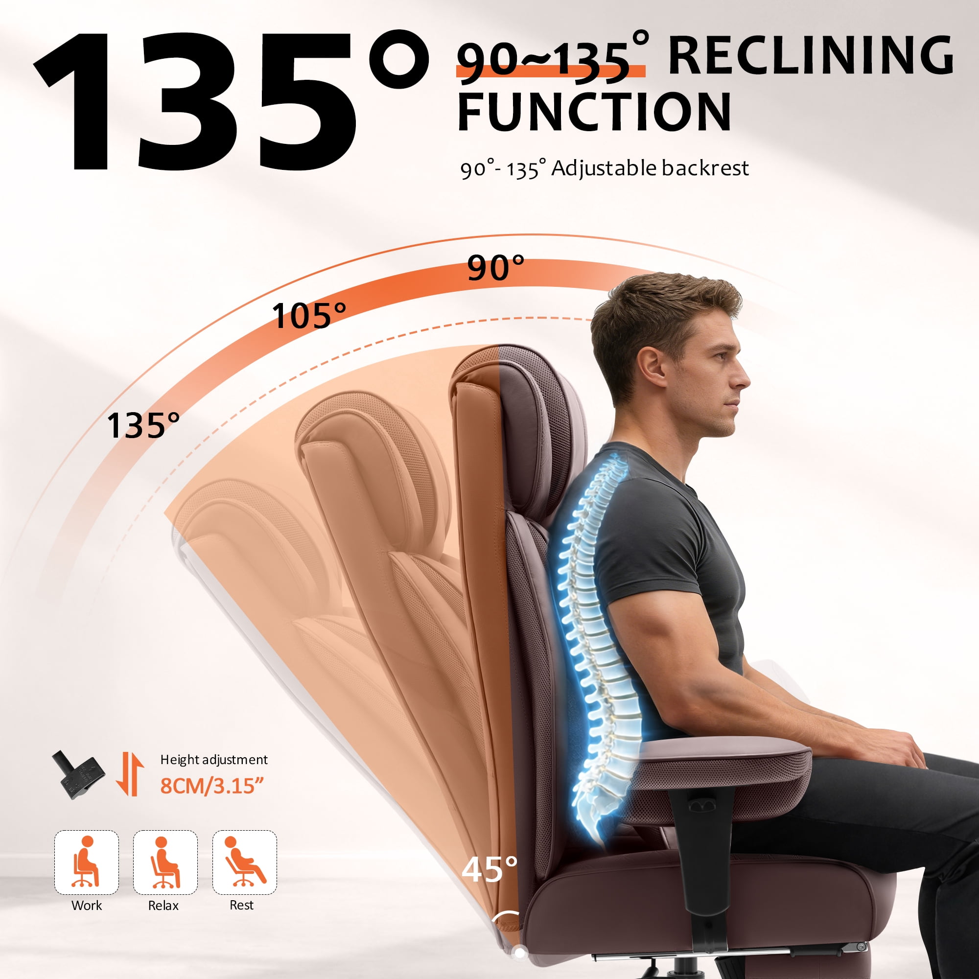 FASTES Office Chair, Big and Tall Desk Chairs 400lbs Gaming Chair with Footrest, Ergonomic Executive High-Back Reclining Computer Chairs, Swivel Rolling Wheels and Lumbar Support, Coffee