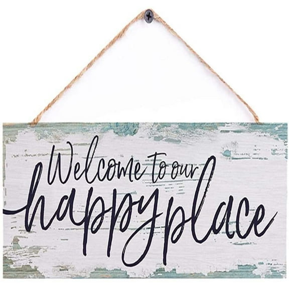 10x5 inch wood plaque - Welcome to our happy place sign decor Wood Hanging Décor for front door home sign