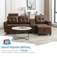 thumbnail image 3 of Onbeam Sectional Sofa with Storage Chaise and Cup Holders, Living Room L-shaped Sofa Couch, Modern Sofa Bed for Home and Office, Brown PU Leather, 3 of 6