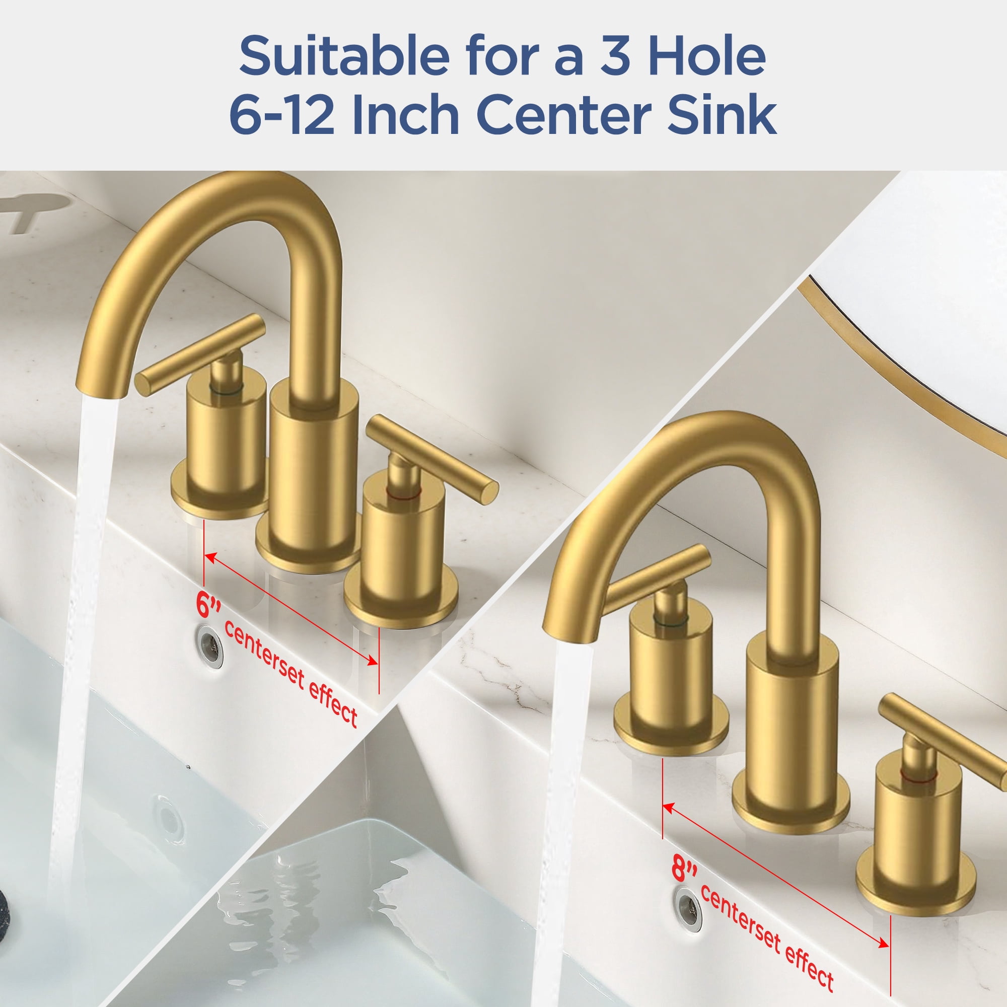 TVOFEK 8 inch Widespread Bathroom Faucet, 3 Hole Brushed Gold Sink Faucets with Metal Drain and Supply Lines, Stainless Steel Lead-Free for Vanity, RV, Farmhouse