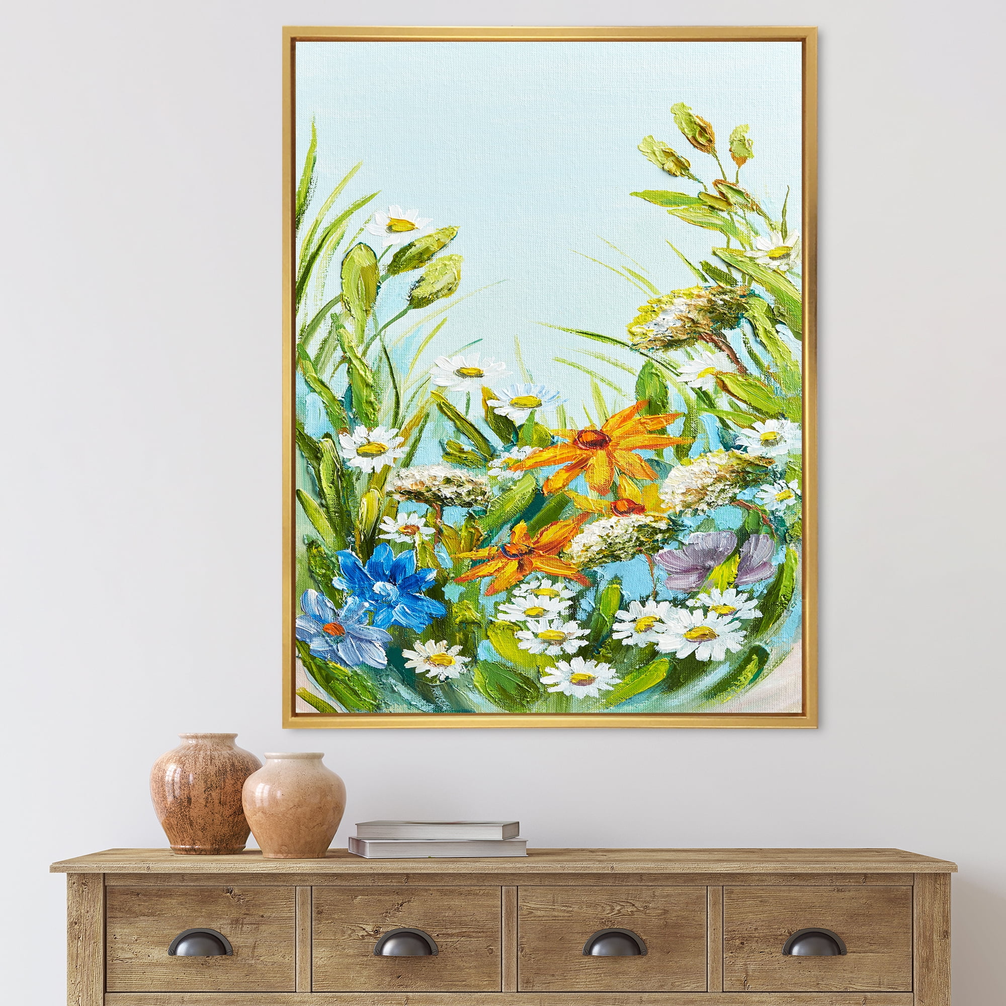 Designart 'Still Life Of Colorful Wildflowers With Leaves II' Traditional Framed Canvas Wall Art Print