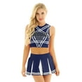 thumbnail image 1 of Oyolan Uniforme de Cheerleader Sans Manches pour Femme avec Jupe Robe Bleu Marine P, 1 of 8