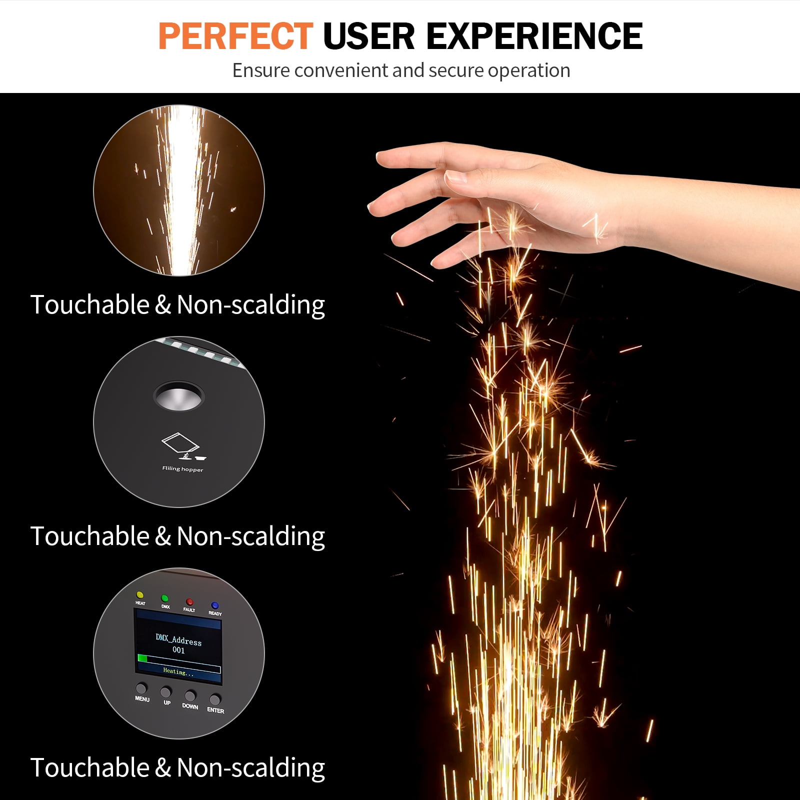 2Pack 1200W RGB LED Cold Spark Machine Firework Machine Stage Effect DMX for Wedding Party (Black)