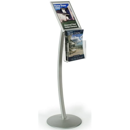 Acrylic Photo Holders - Sign Stand with Aluminum Snap Open Picture Frame and Clear Acrylic Brochure Holder for 8.5x11 Magazine, Free Standing Poster Display Holder - Aluminum and Steel, Silver (CMB8511NGW)