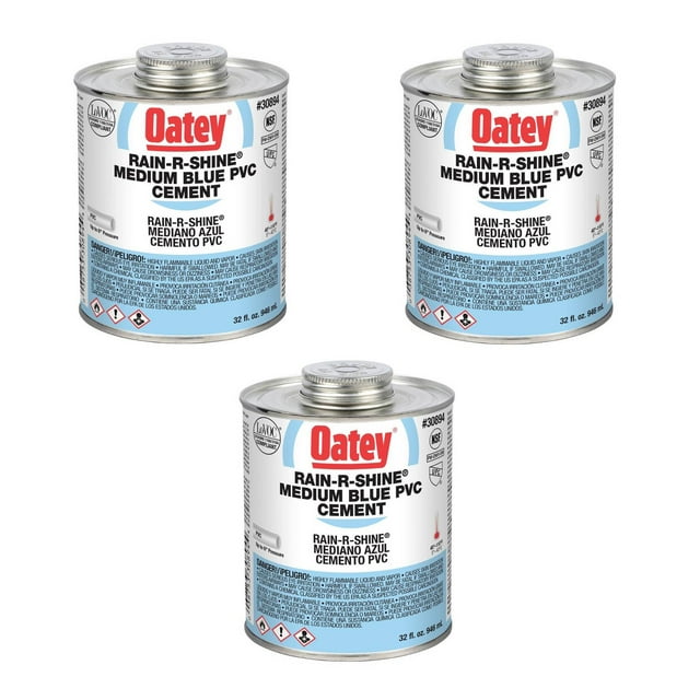 Oatey Hydraulic 32 Oz. PVC Pipe Rain-R-Shine Solvent Cement Glue, Blue (3 Pack)