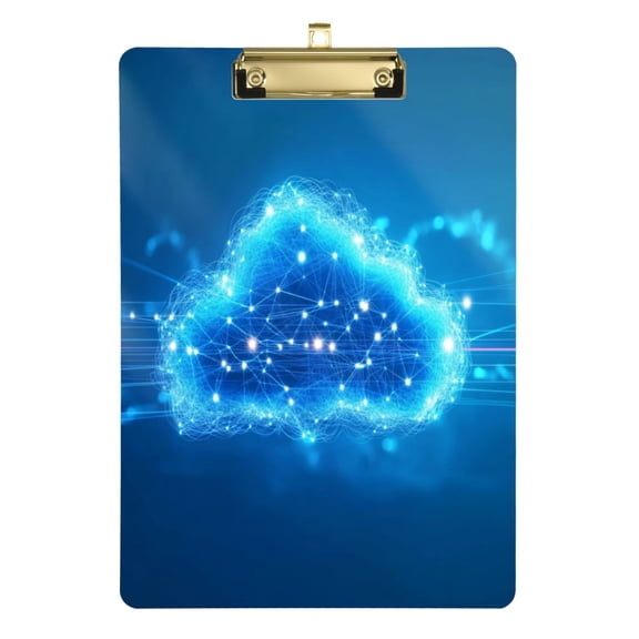 12.5" x 9" Acrylic Clipboard with Gold Metal Clip Office and Classroom Essential Blue Cloud with Glowing Lights