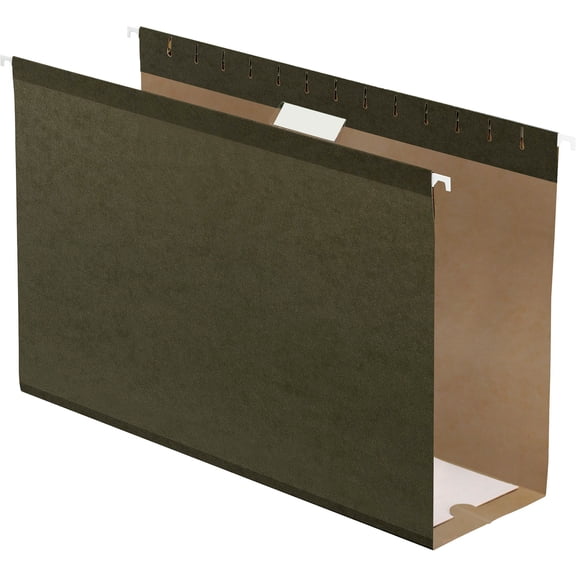 Extra Capacity Reinforced Hanging File Folders with Box Bottom Legal Size, 1/5-Cut Tab, Standard Green, 25/Box