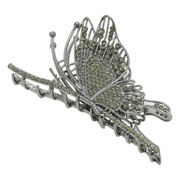 Unique Bargains 1 Pc Butterfly Rhinestones Hair Clips for Home Black