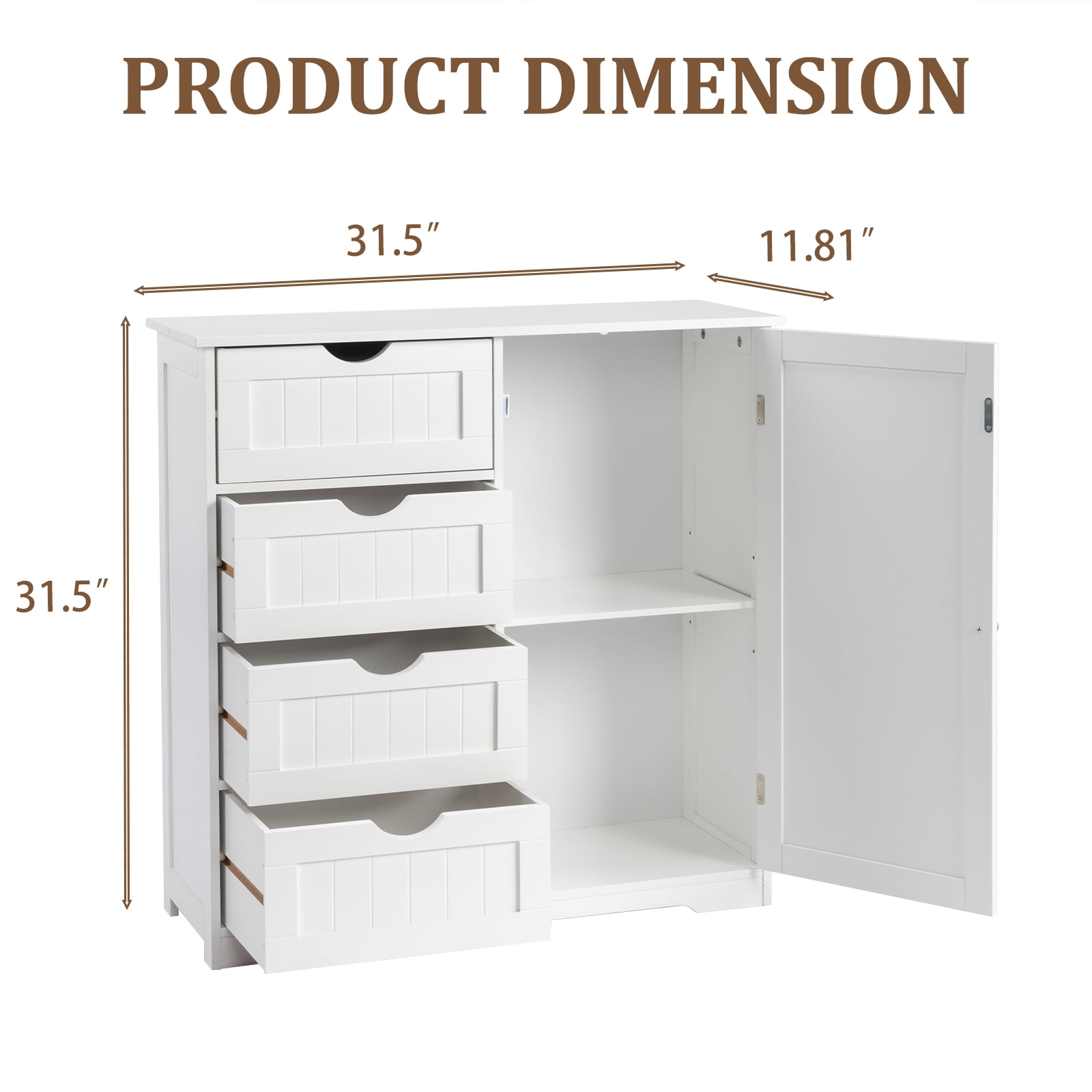 AsterOutdoor Elegant Bathroom Storage Cabinet 4 Drawers 1 Lower Painted Density Board Triple Amine Laminated Particle Board for Bathroom, White