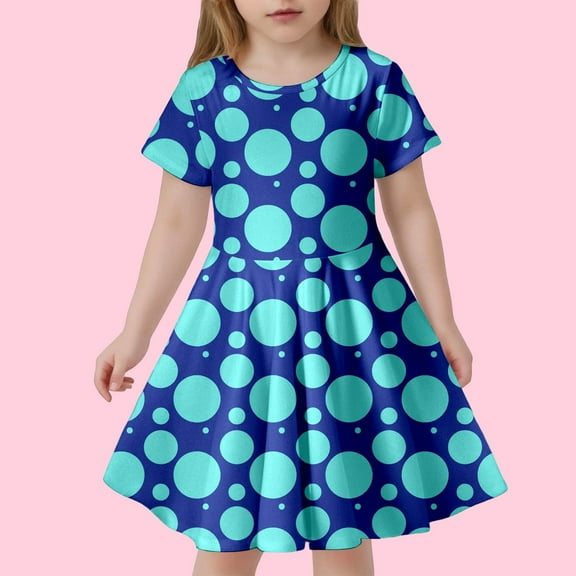 Dresses for Girls Children's Fashion Polka Dot Print Slim Short Sleeve Kids Outfits