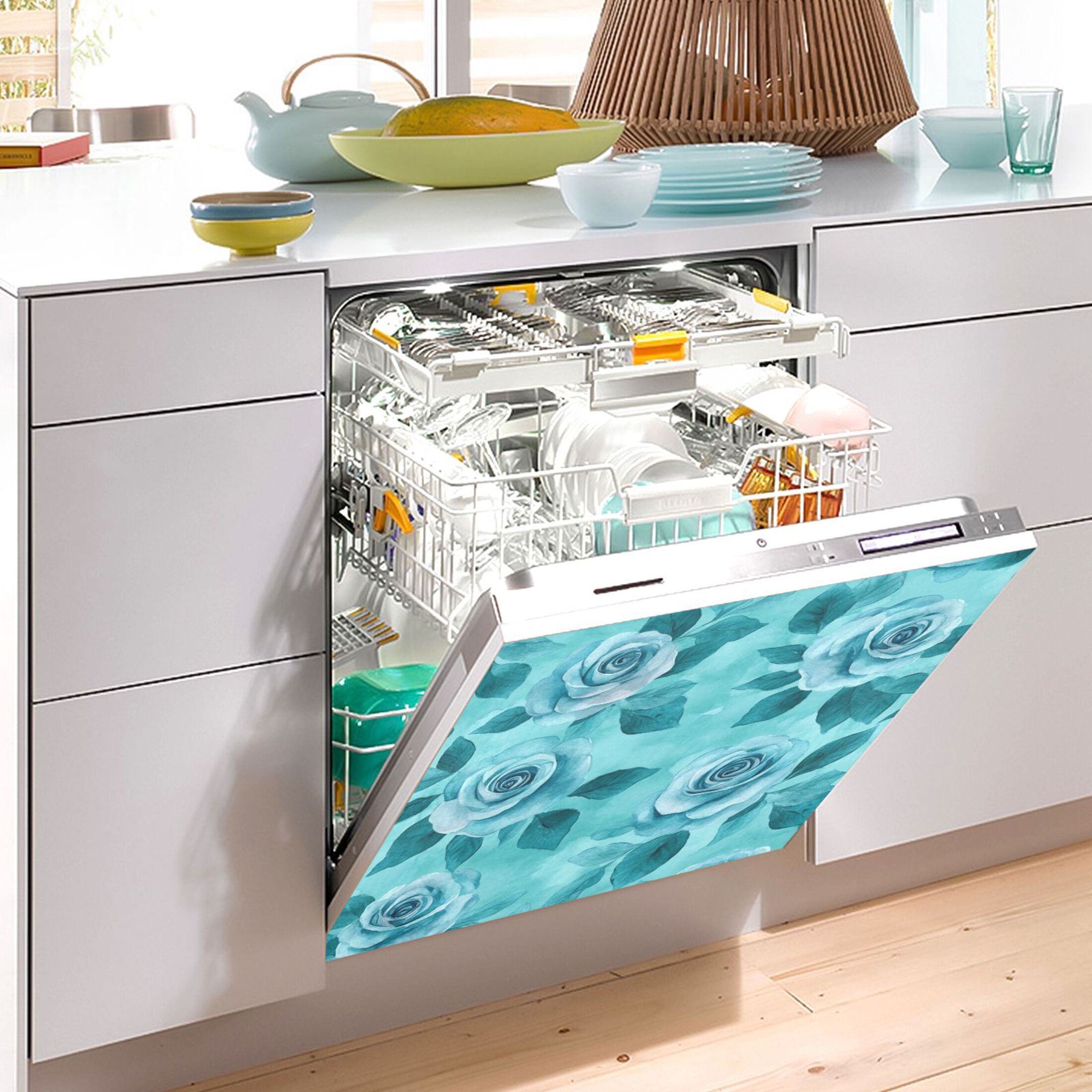 Dishwasher Magnetic Sticker 23x26 Inch Refrigerator Magnetic Sticker Washing Machine Magnetic Sticker Kitchen Panel Magnetic Sticker Home Decor Cartoon Navy Roses