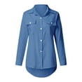 thumbnail image 4 of Scyoekwg Womens Button Down Shirt Comfy Long Sleeve Shirts V Neck Lapel Solid Color Loose Blouse Casual Work Tunic Tops With Pocket #A01=Blue XL, 4 of 5