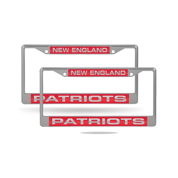 New England Football Patriots Chrome Metal (Set of 2) Laser Cut License Plate Frames