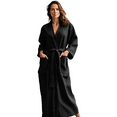 thumbnail image 4 of Elegani Robes and Towels, Women's Waffle Black Long Premium Cotton Blend Bathrobe (Small), 4 of 5