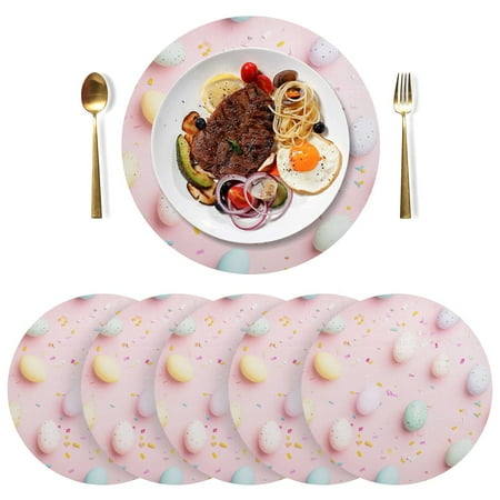 

Round Placemats Plate Mats 15 Inch Non-Slip Heat Resistant Washable PVC Set Table Decoration for Kitchen Dining Pastel-colored Eggs