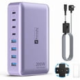 thumbnail image 1 of LinQingQ 8-Port Type C Fast Charger Block 200W with Flat Plug, Braided Power Cord, and On/Off Switch- USB Charging Hub for iPhone, iPad, MacBook and More- 65W C Port Power Adapter for Laptops, 1 of 1