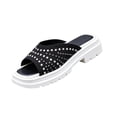 thumbnail image 2 of HTHLVMD Embellished Casual Sandals, Sparkly Rhinestone Slides, Party Style Slide Shoes, Ladies Open Toe Slippers With Rhinestone Accent and Woven Mesh Upper for Casual Spring Summer Wear, Black 8, 2 of 6