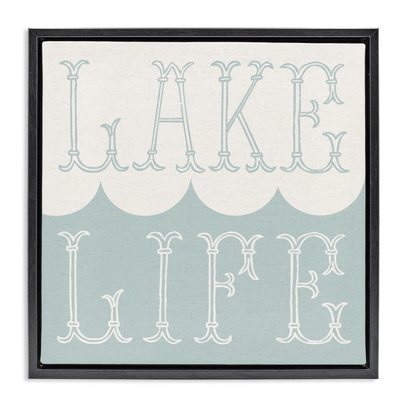 Stupell Industries Transitional Lake Life with Wave Black Floating Frame Canvas Art, 18 x 18, by Lil' Rue