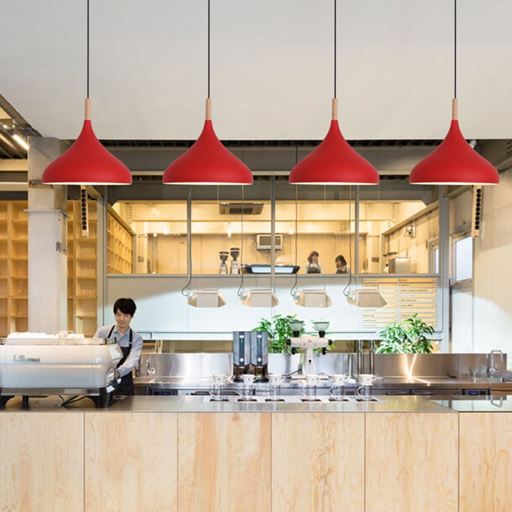 Colorful Wood Metal Pendant Light Fixture for Over Kitchen Island, Nordic Minimalism Pendant Lighting for Dining Table, Simple Retro Rustic Hanging Lamp Farmhouse Ceiling Chandelier