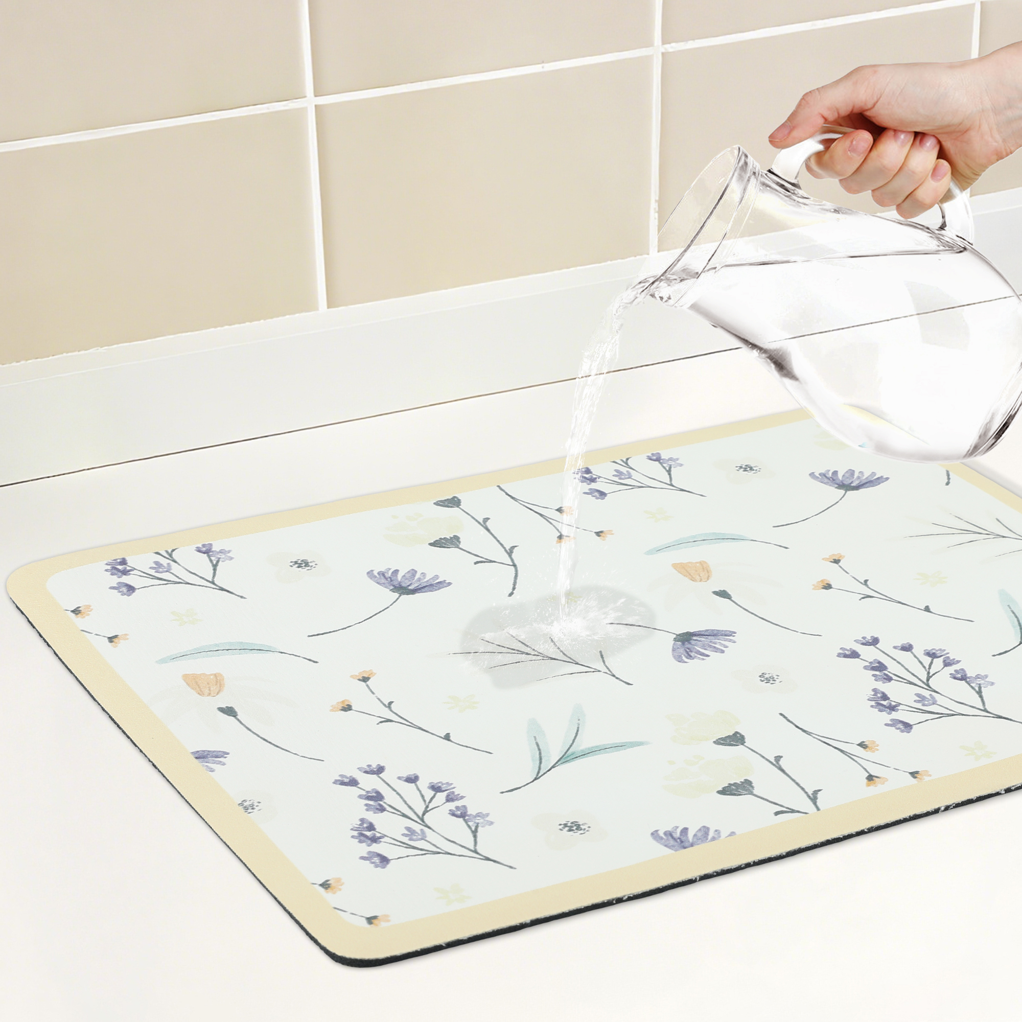 Unique Bargains Floral Quick Dry Dish Drying Mats for Kitchen Light Orange 19.7*15.7 inch
