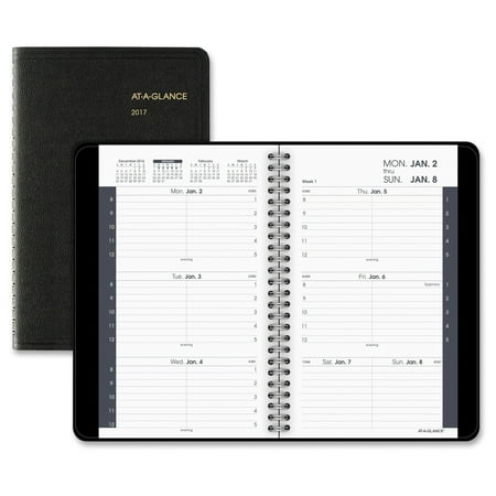 - AT-A-GLANCE Weekly Appointment Book, Hourly Appt, Phone/Address Tabs, 4 7/8 x 8, Black, 2017