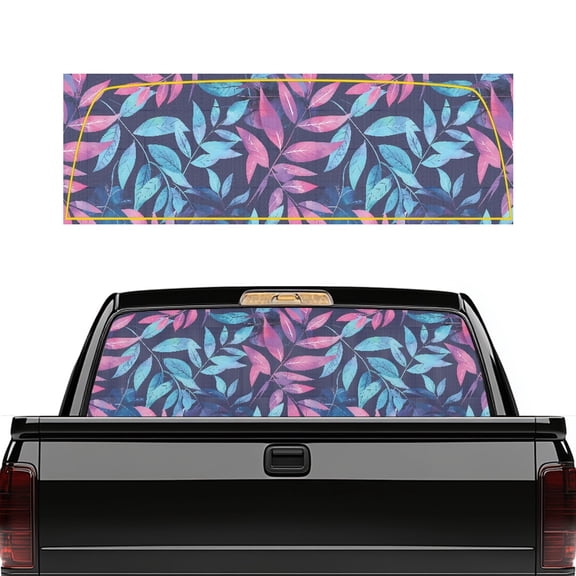 Psesaysky Watercolor Leaf Print Truck Rear Window Decal 66.9 x 22.4 Inch Back Window Decals for Most Pickup Trucks, Vinyl Quick Install Car Rear Windshield Sunshade