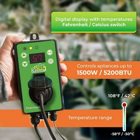 BioGreen TER2/US Thermo 2 Greenhouse Digital Thermostat, All Season Use