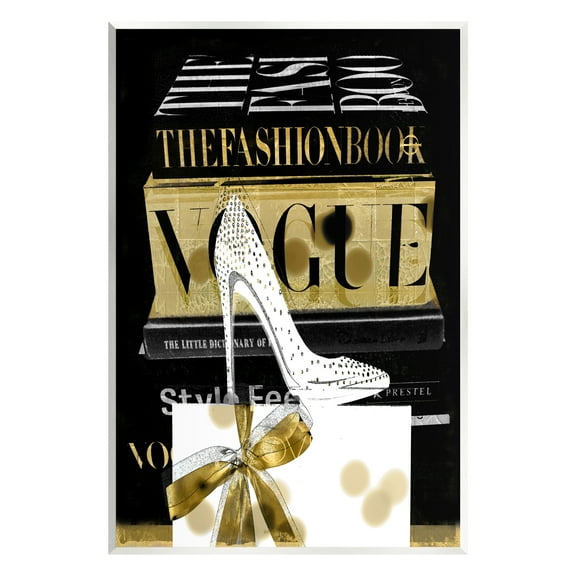 Stupell Black Glam Fashion Heels & Books Beauty & Fashion Painting Wall Plaque Unframed Art Print Wall Art