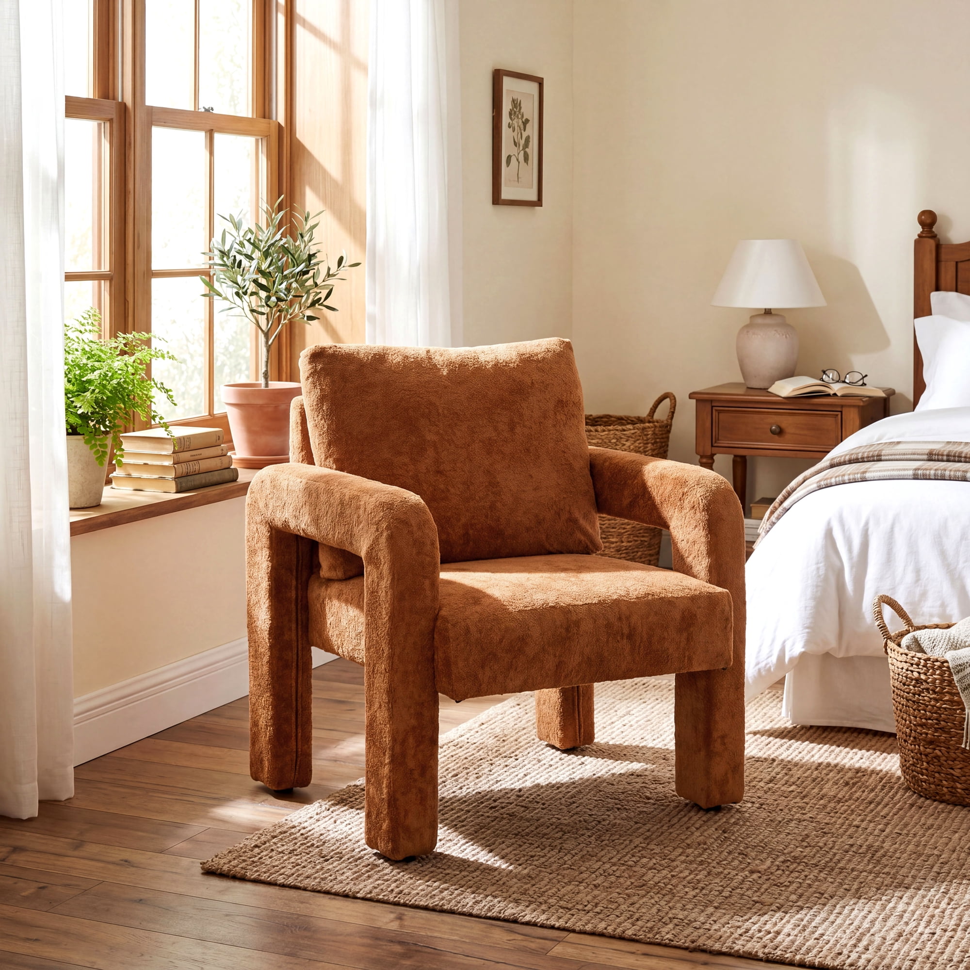 Apeaka Modern Accent Chair Velvet Living Room Chairs Upholstered Comfort Barrel Reading Chair Armchairs Single Sofa for Bedroom Orange