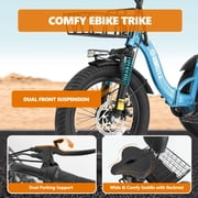 ESKUTE Blue E Trike Electric Bike, Peak 1200W Brushless Motor Folding Trike 18X3.0 Fat Tire Ebike, 499Wh Removable Battery, Step-Thru 3 Wheel Electric Bicycle, 48V 13AH 18MPH+ Tricycle for Adults