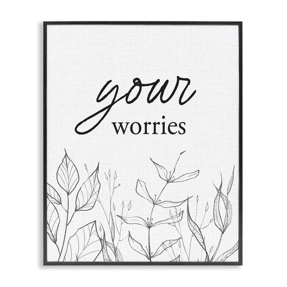 Your Worries Minimalist Leaves Black Framed Giclee Art, design by Lettered and Lined