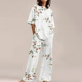 thumbnail image 2 of Alitao Cotton Pajamas Womens Pajama Sets Lounge Sets Summer Loose Short Sleeve Floral Print Top Shirt With Pants Large Size 2 Set Women'S Sleepwear Two Piece Sets for Women Beige L, 2 of 5
