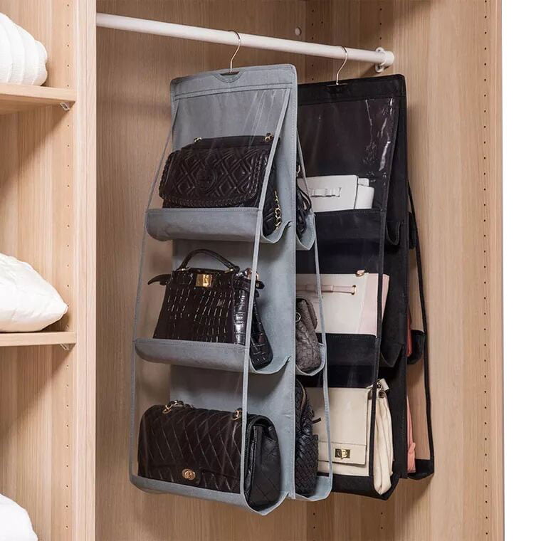 Vercord Premium Transparent Dust-Free Moistureproof Cover Purse Handbag  Storage Organizer Hanging Bag with Handle Zipper Space-Saving Holder Beige